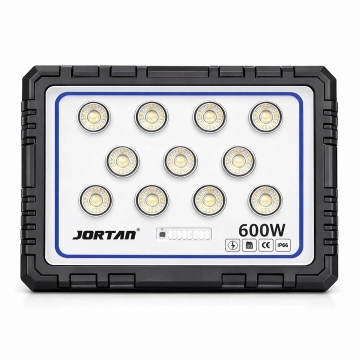 Proiector Solar LED JORTAN 600W Exterior, 11 LED-uri SMD, Lumina Alb Rece Puternica, IP66 Rezistent la Apa si Praf, Panou Solar Separat, Telecomanda, Autonomie Mare, Iluminare Curte, Gradina, Parcare, Drumuri, Spatii Comerciale