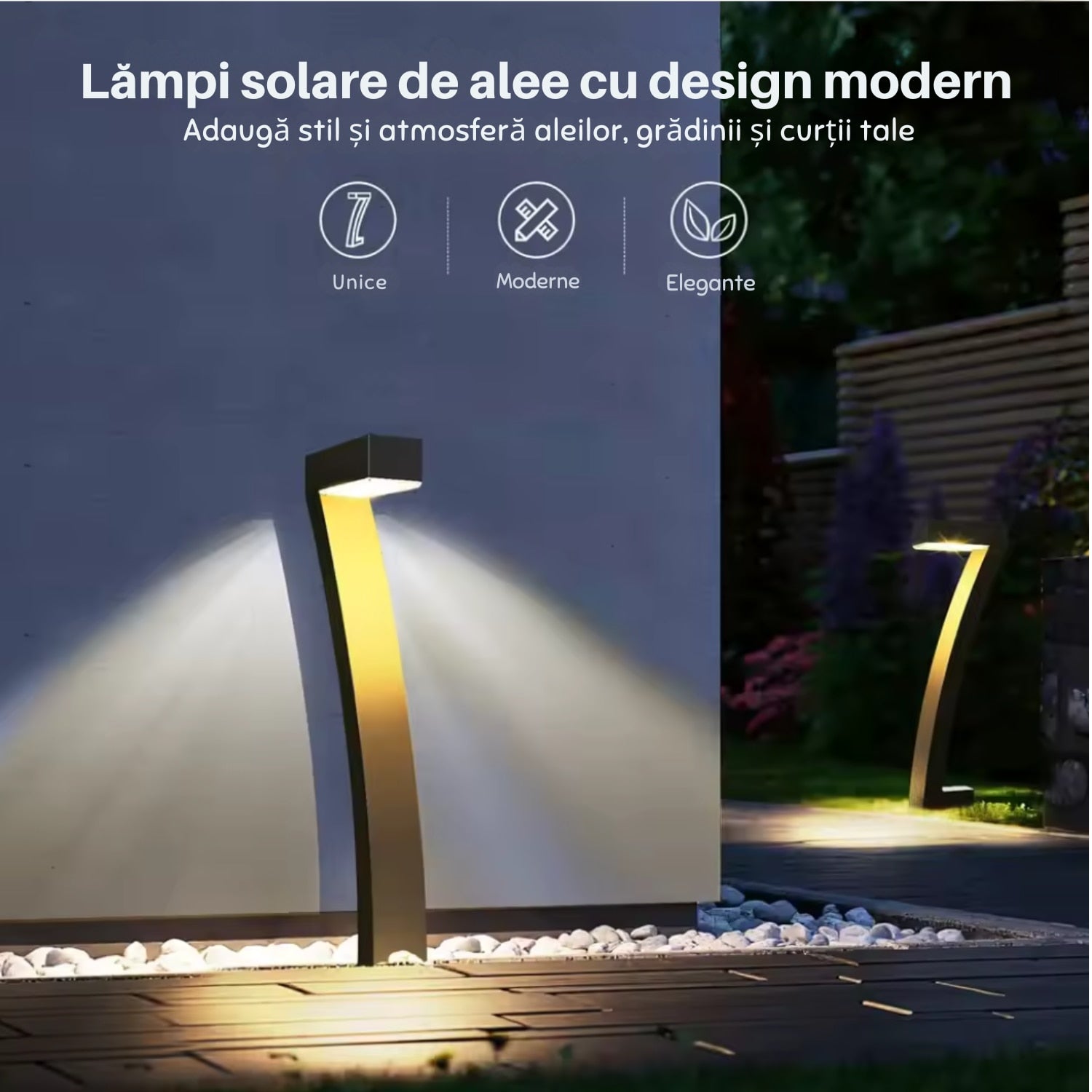 Set 4 Lampi Solare Gradina LED 45cm | 2X Mai Luminoase, Rezistente Apa, Autonomie 6-12 Ore | Lumina Calda pentru Alei si Terase