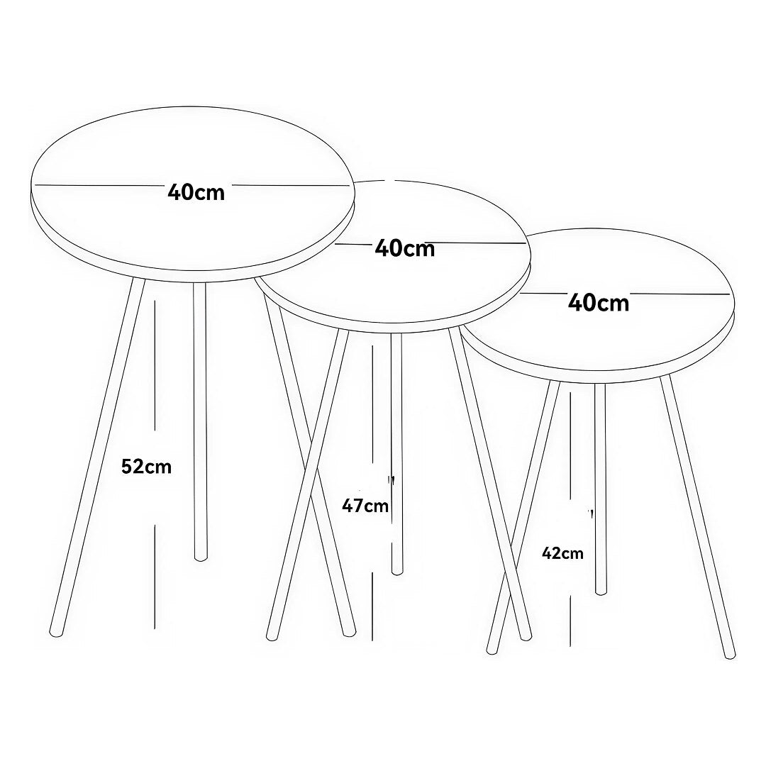 Set 3 Masute Cafea Rotunde Tip Nesting, Blat Efect Marmura, Cadru Metalic Auriu, Alb, Design Premium
