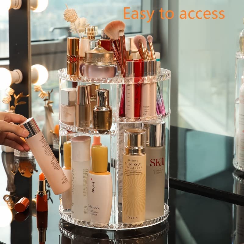 Organizator de produse cosmetice si ingrijire personala, rotativ 360 de grade, din material rezistent, transparent