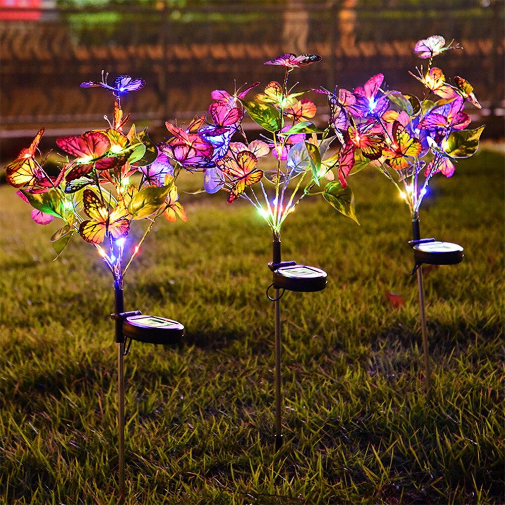 Set 2 lampi solare cu fluturi, longziming, 44LED, 600mAh, IP65, 38-68cm, Multicolor