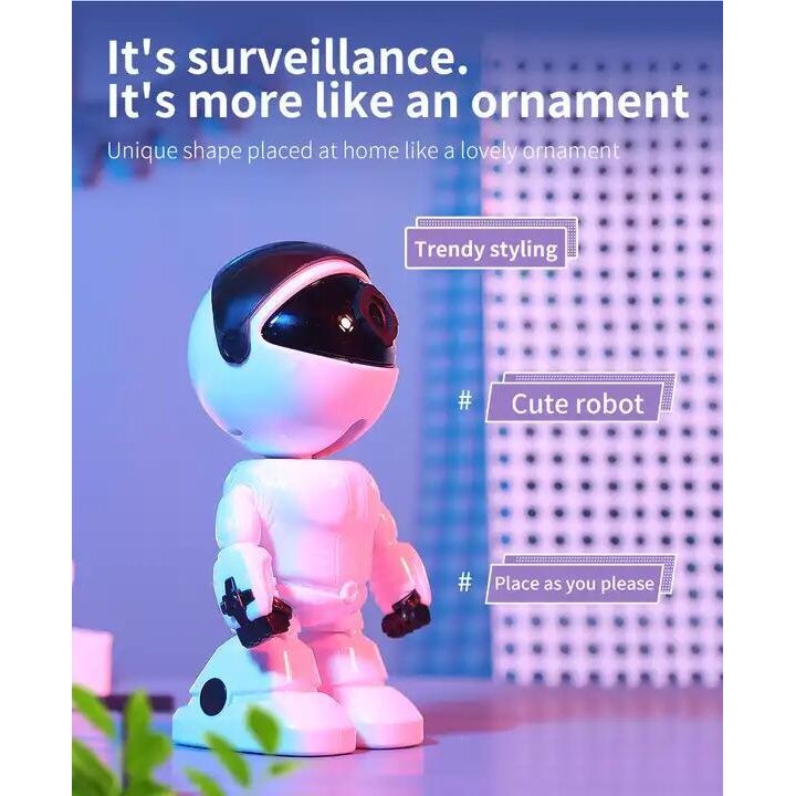 Camera de supraveghere Smart Robot，Cu Functie Baby Monitor，Rotire 360 grade，Full HD 1080P，Camera WiFi，Wireless Audio Video+card 32G, Night Vision, Detectarea miscarilor，Two-Way Audio，Alb