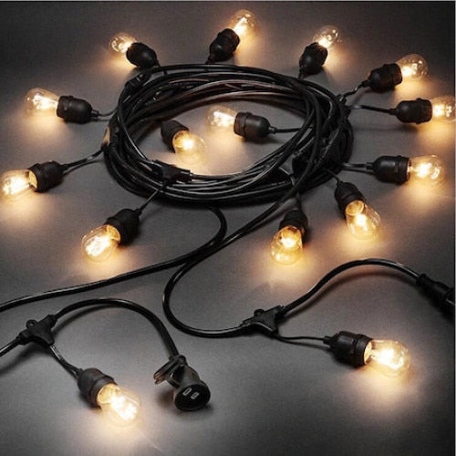 Ghirlanda luminoasa exterior, 30m, 60 becuri LED vintage, 1 bec rezerva, lumina calda, interconectabila, fasung E27, impermeabila