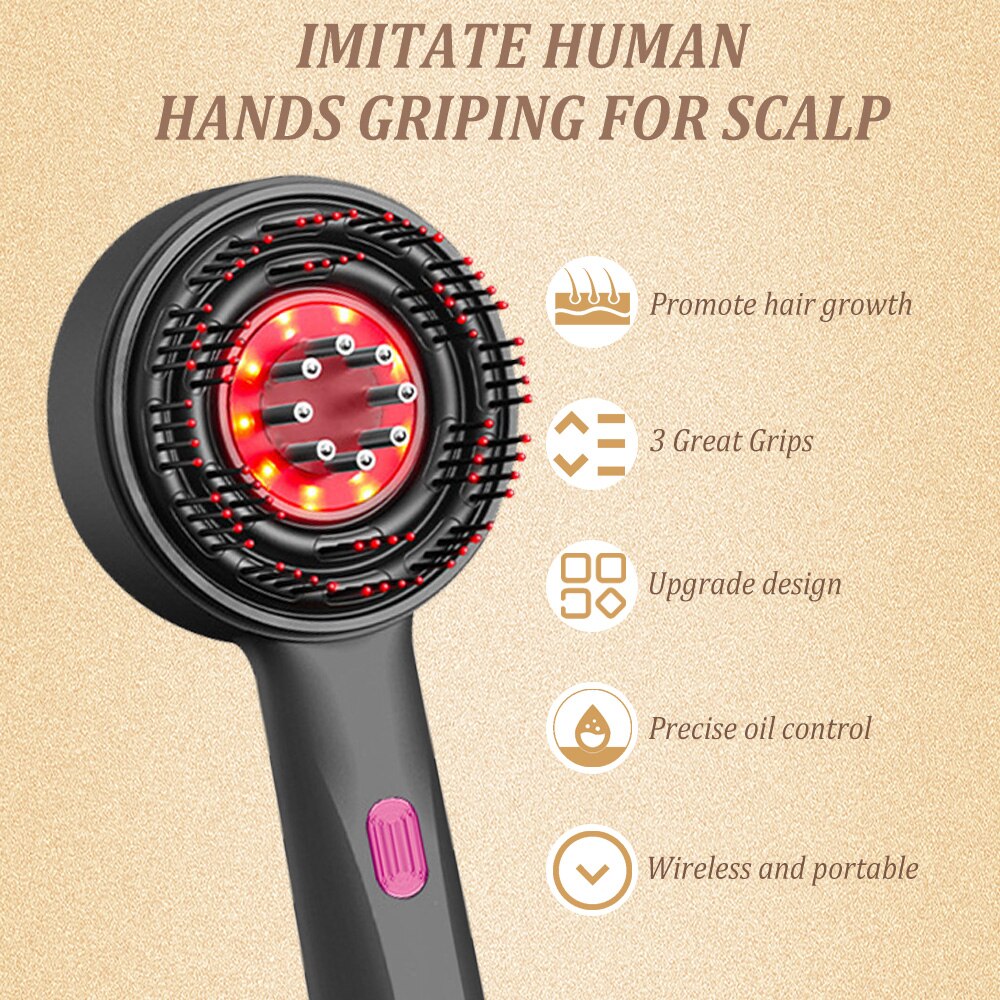 Perie de Masaj Electrica pentru Scalp IDAMAKON Masaj Scalp Electrica 630NM Terapie Avansata cu LED Infrarosu 3 Moduri de Masaj Aplicator de Uleiuri Esentiale timuleaza Cresterea Parului IPX7 Portabila