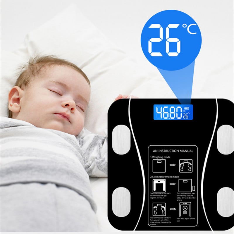 Cantar Inteligent Cu Aplicatie Smart, Bluetooth, Ecran Digital LCD, Sticla Securizata, Fitness Tracking, Maxim 180 kg, Corporal, Antialunecare, Negru