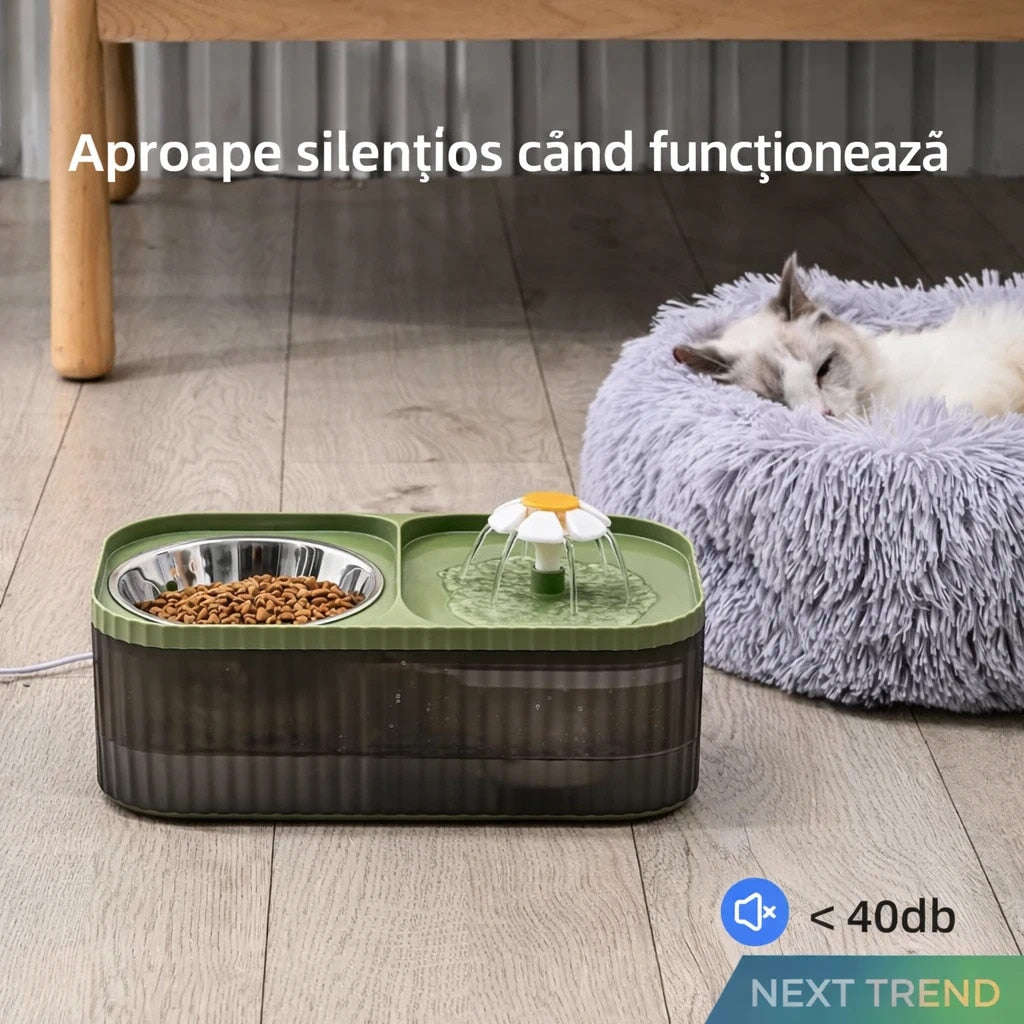 Fantana Apa Caini si Pisici 3L cu Filtru & Pompa Silentioasa + Bol Inox – Dispenser Automat Pet