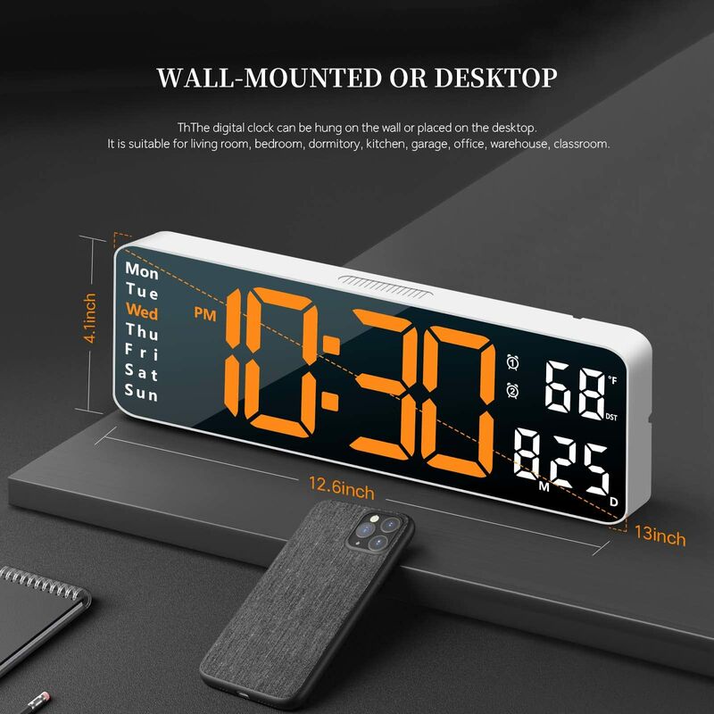 Ceas de perete digital 16,2 inch LED alb 40x20cm