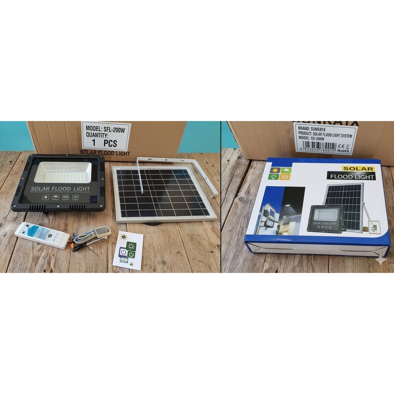 Proiector LED Solar, Putere 800W, Autonomie 12h, Kit Complet cu Panou Fotovoltaic si Telecomanda, Rezistent la Apa IP66/IP67, Lumina Alb Rece 6500K, Functie Automat/Amurg, Exterior