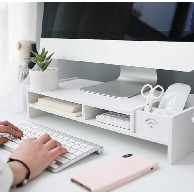 Suport Monitor si Laptop cu Organizator, Pal Melaminat, Design Ergonomic, 49 x 20 x 10 cm