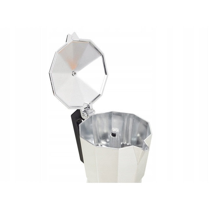 Cafetiera espresso Moka, pentru aragaz, din aluminiu, capacitate 6 cesti, Argintiu/Negru