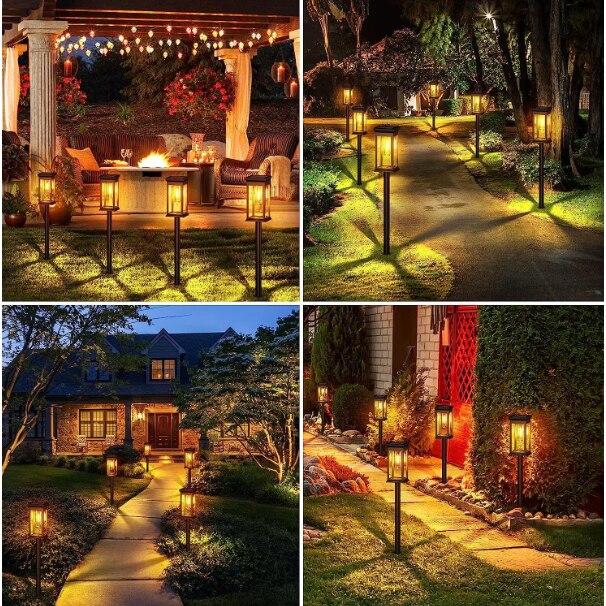 BZRSH Set 4 lampi solare LED de exterior cu tarus, IP65, autonomie 12h, 50cm, negru