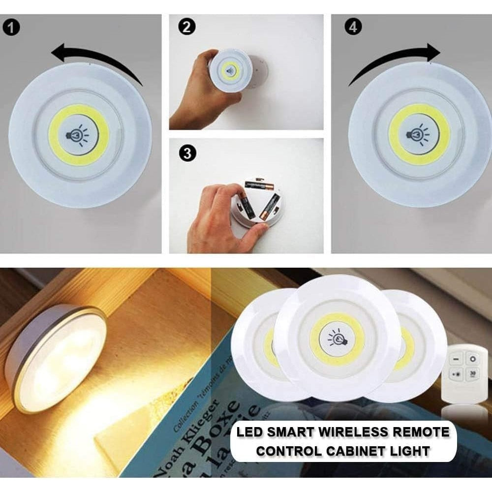 Set 3 lampi LED portabile, SuooTci, controlate prin telecomanda, alimentate cu baterii, alb, 9x9x2cm