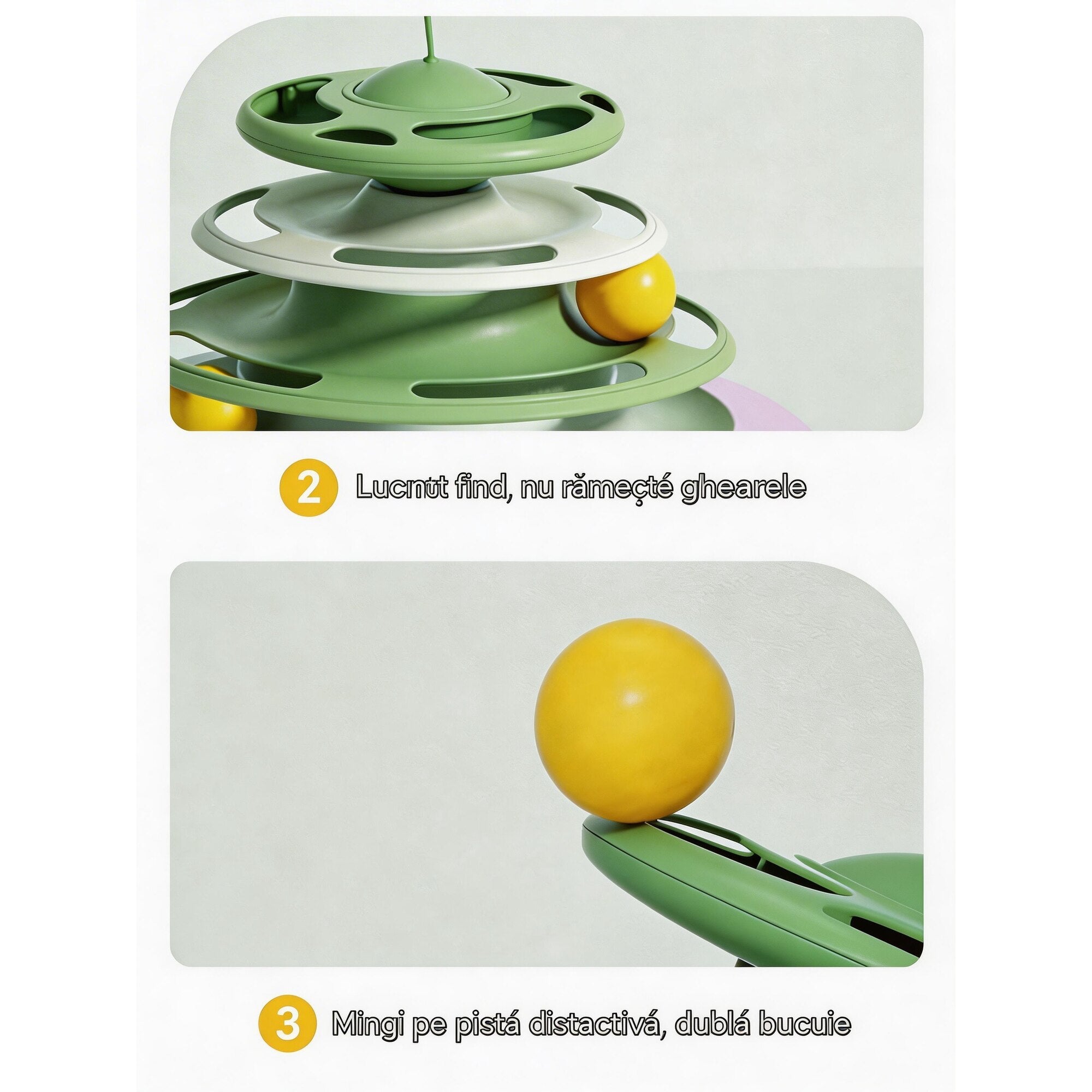 Jucărie interactivă pentru pisici, 3 niveluri, cu bile și pene, plastic, multicolor