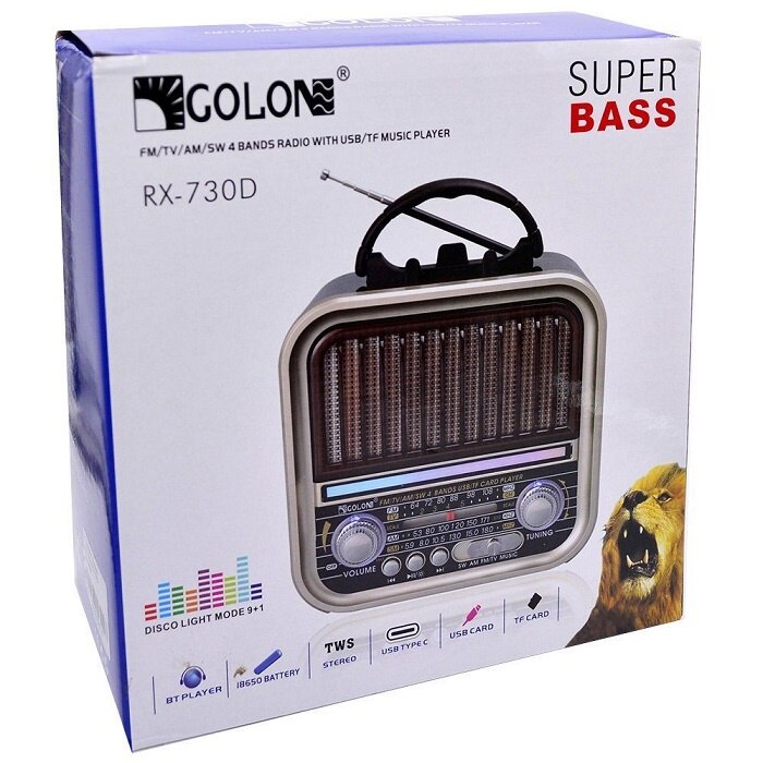 Radio portabil retro, Golon, AM/FM/SW, Bluetooth, 17.5x18x10cm, Multicolor,,,