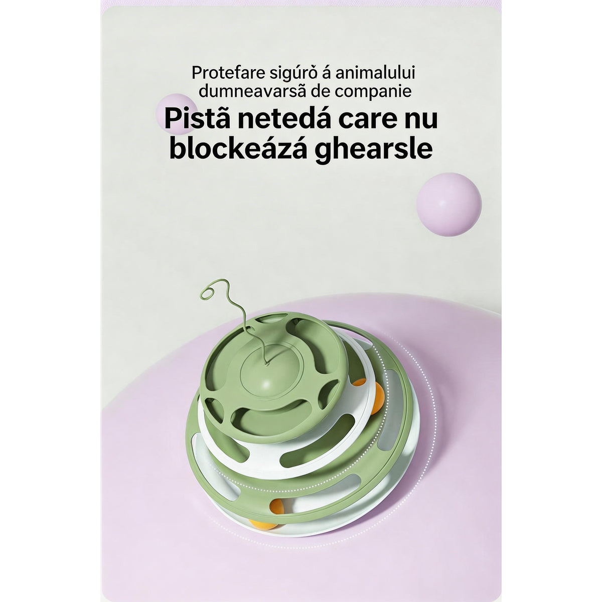 Jucărie interactivă pentru pisici, 3 niveluri, cu bile și pene, plastic, multicolor