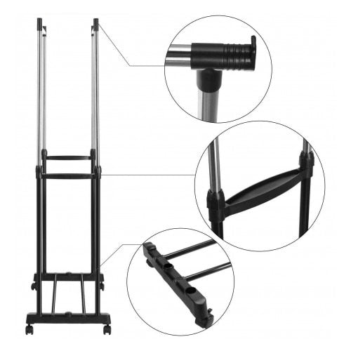 Suport dublu pe roti, pentru haine, extensibil, mobil, cu piese din metal, maxim 30 kg