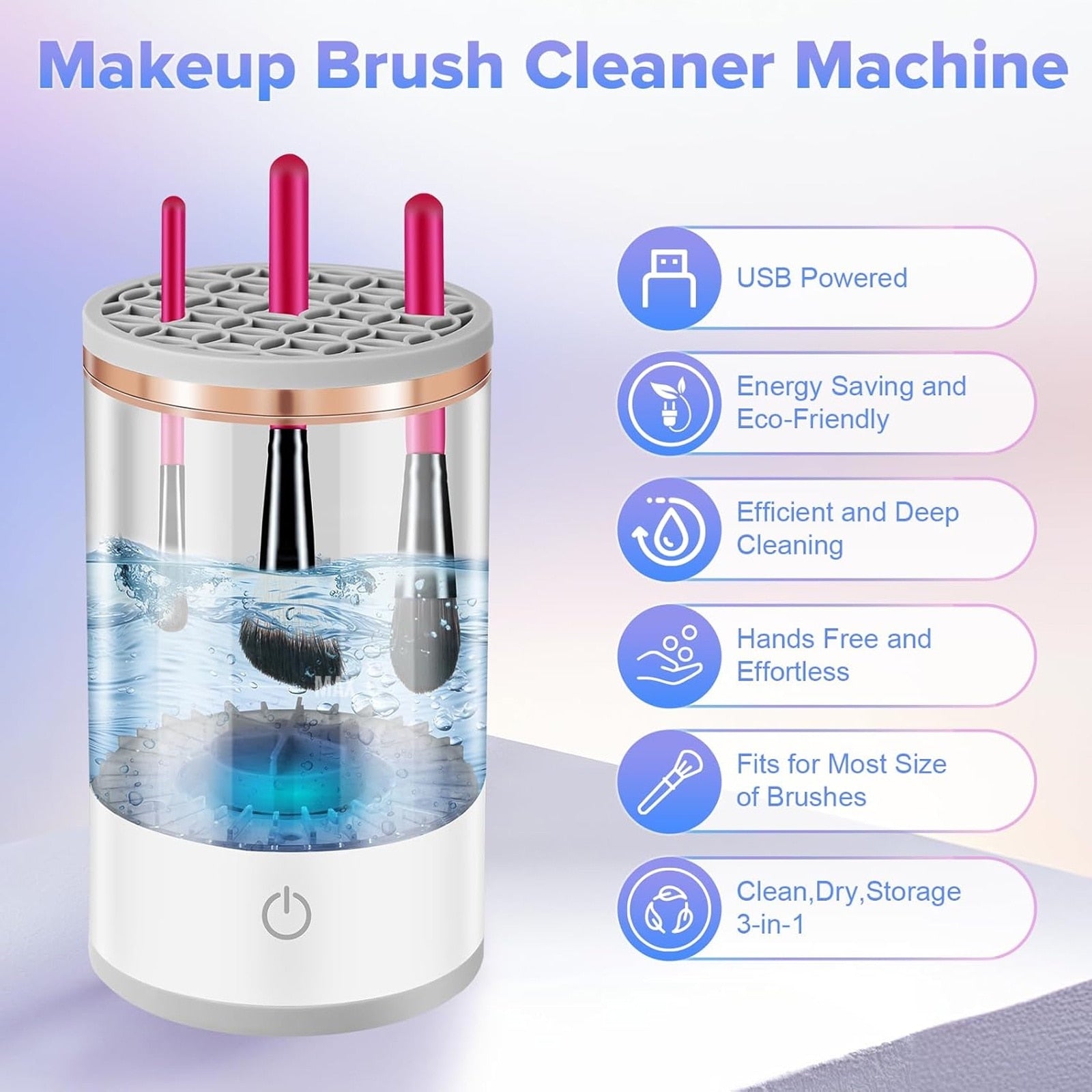 Curatator Electric Pentru Pensule de Machiaj, SINBINTA, Curatare ultrasonica, 7000 RPM, Uscare eficienta, Alimentare USB, Compact si portabil, Usor de curatat, Ideal pentru acasa sau salon, ABS, 9x16cm, Alb