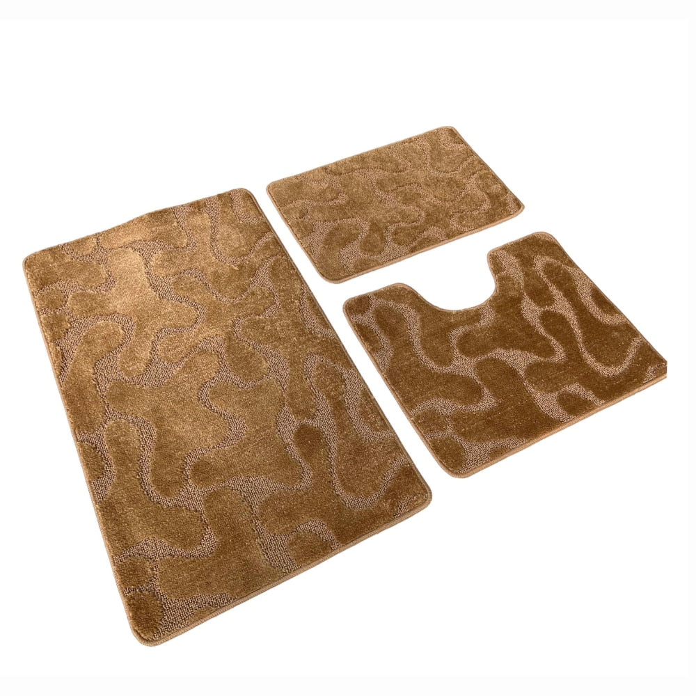 Set covoras de baie 3 piese, polipropilena,80x50,50x40, 40x60, Maro Uni