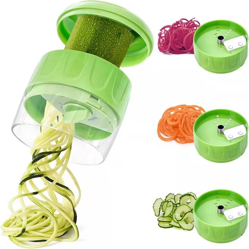 Razatoare Manuala Multifunctionala 3 in 1 KuviKoo™, Spiralizator pentru Legume cu 3 Lame din Inox, Baza Antiderapanta, Compacta si Usor de Folosit, 8,9x7,2x7,2 cm