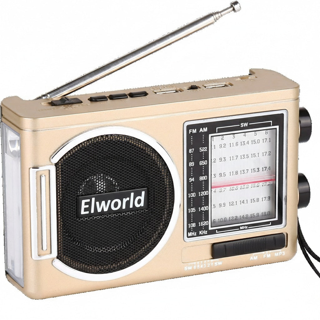 Radio portabil Elworld RD-098UBT-S, radio AM/FM/SW cu 3 benzi si receptie pe dista lunga, player MP3 cu suport USB/card TF, panou solar, lanterna, baterie reincarcabila,,, ,,