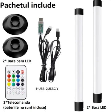 Set 2 lampi LED smart RGB cu lumina ambientala, sincronizare muzicala, Wi-Fi, Mutiple Moduri, Aplicatie Pentru Filme, Gaming, Negru