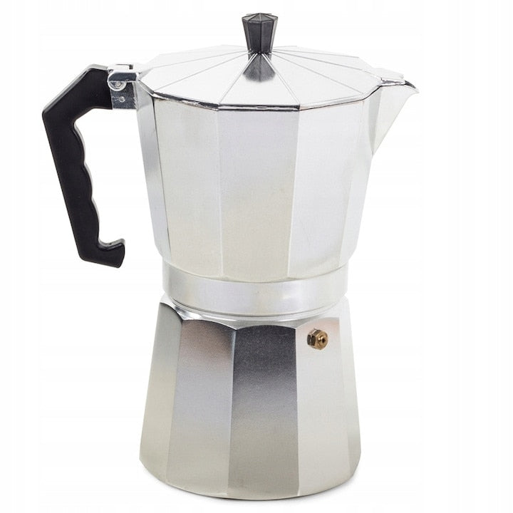 Cafetiera espresso Moka, pentru aragaz, din aluminiu, capacitate 6 cesti, Argintiu/Negru