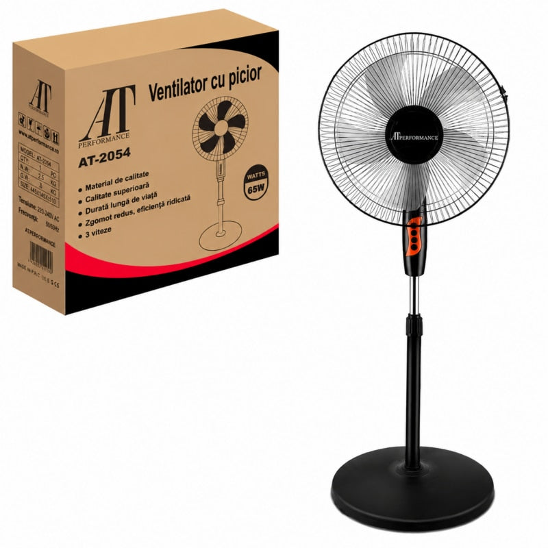 Ventilator cu Picior AT PERFORMANCEAT-2054, 65W, 16 Inch, 3 Viteze, Oscilatie Automata, Inaltime Reglabila