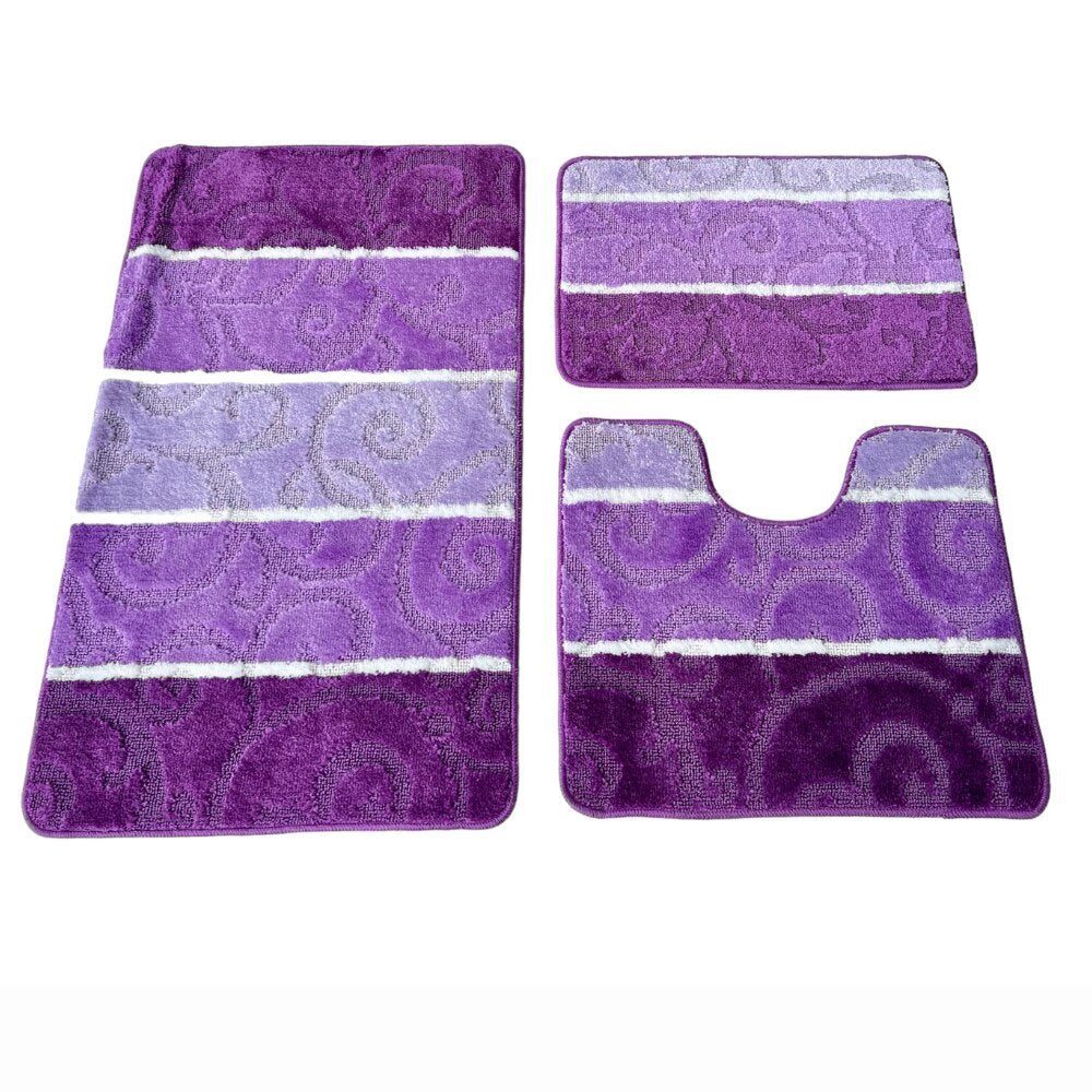 Set covoras de baie 3 piese, polipropilena, 80x50, 50x40, 40x60, Mov Multicolor