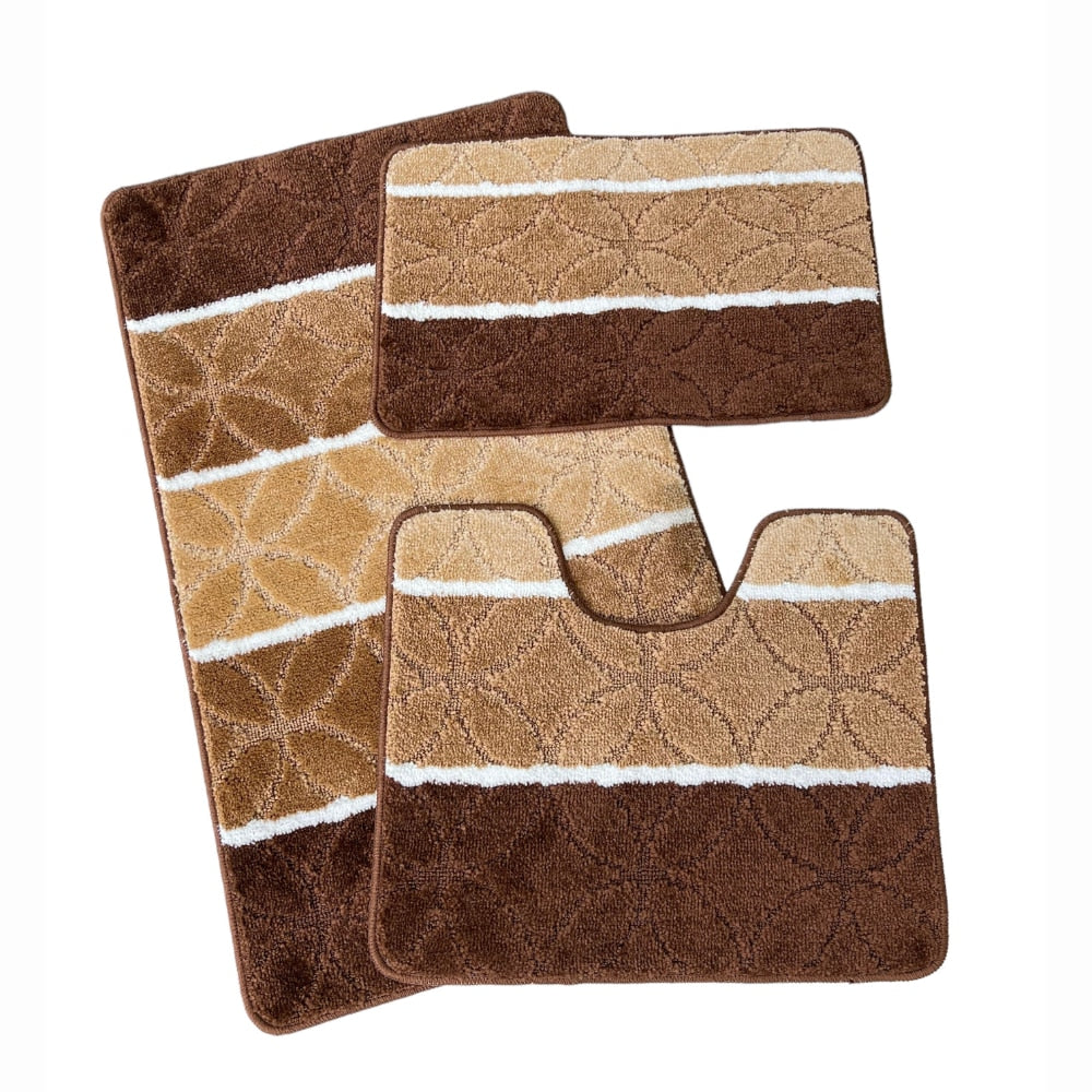 Set covoras de baie 3 piese, polipropilena,80x50,50x40, 40x60 Maro Multi