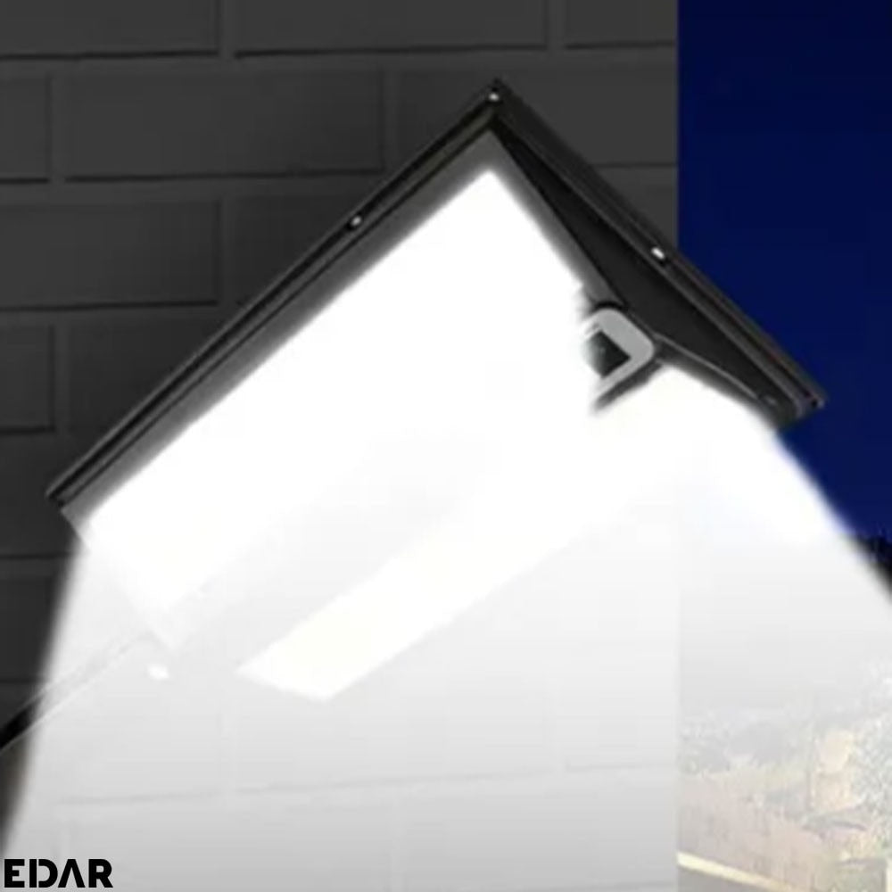 Lampa Solara EDAR Pentru Exterior Cu Montare Pe Perete, Panou Solar Incorporat, Control Telecomanda, 3 Moduri De Lumina, Grad Protectie IP65, Rezistenta La Apa, 270 Led, Negru
