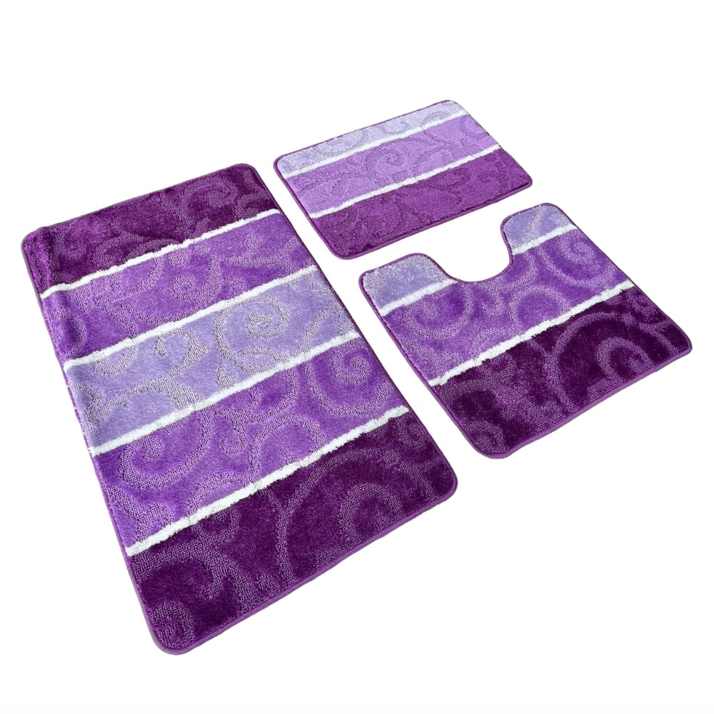 Set covoras de baie 3 piese, polipropilena, 80x50, 50x40, 40x60, Mov Multicolor