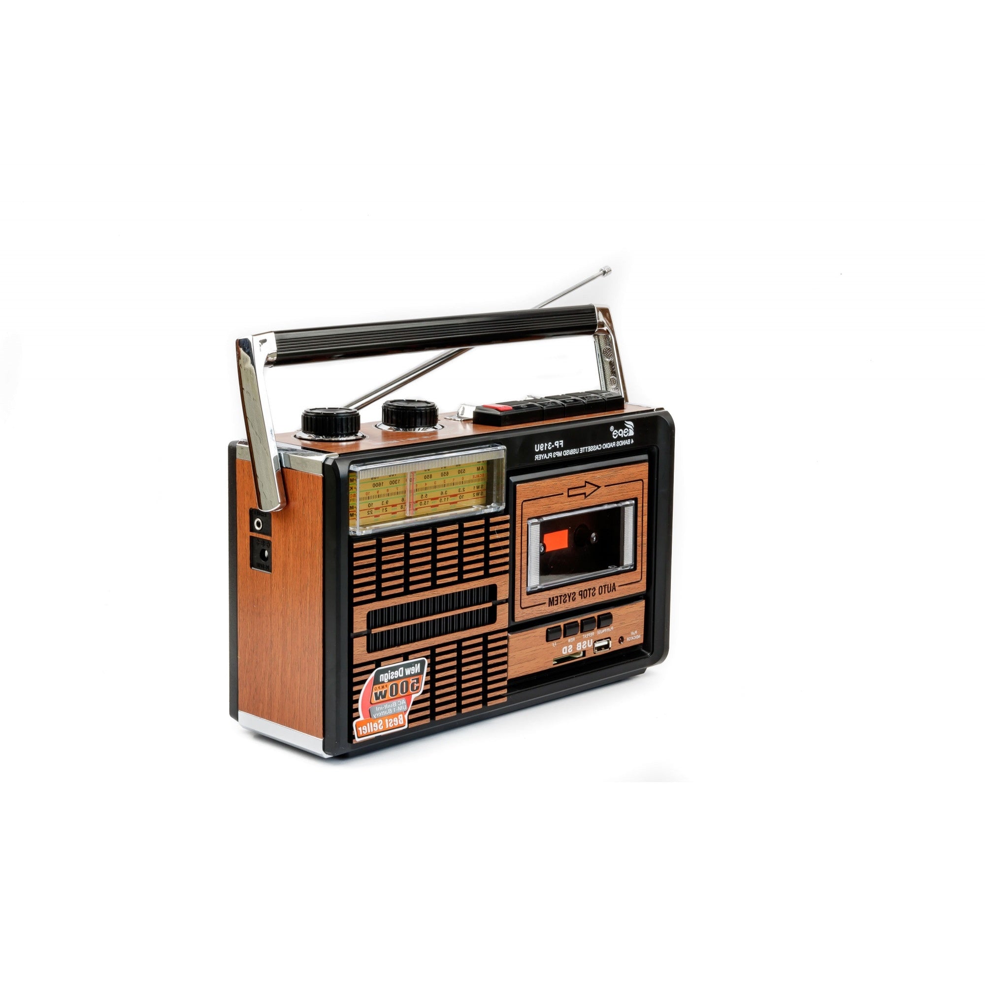 Radio casetofon portabil cu MP3 Player Fepe FP-319U, USB, SD card, AM/FM/SW1/SW2, culoare Negru-maro