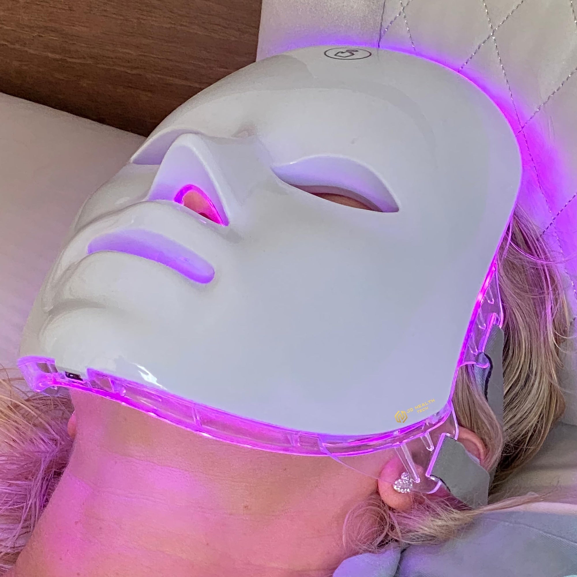 Masca LED pentru fata BHW, 7 culori, tratament anti-rid si rejuvenare, alb, utilizare casnica/profesionala, Portabil, fara fir, reincarcabil, Terapia cu lumina rosie, anti-imbatranire