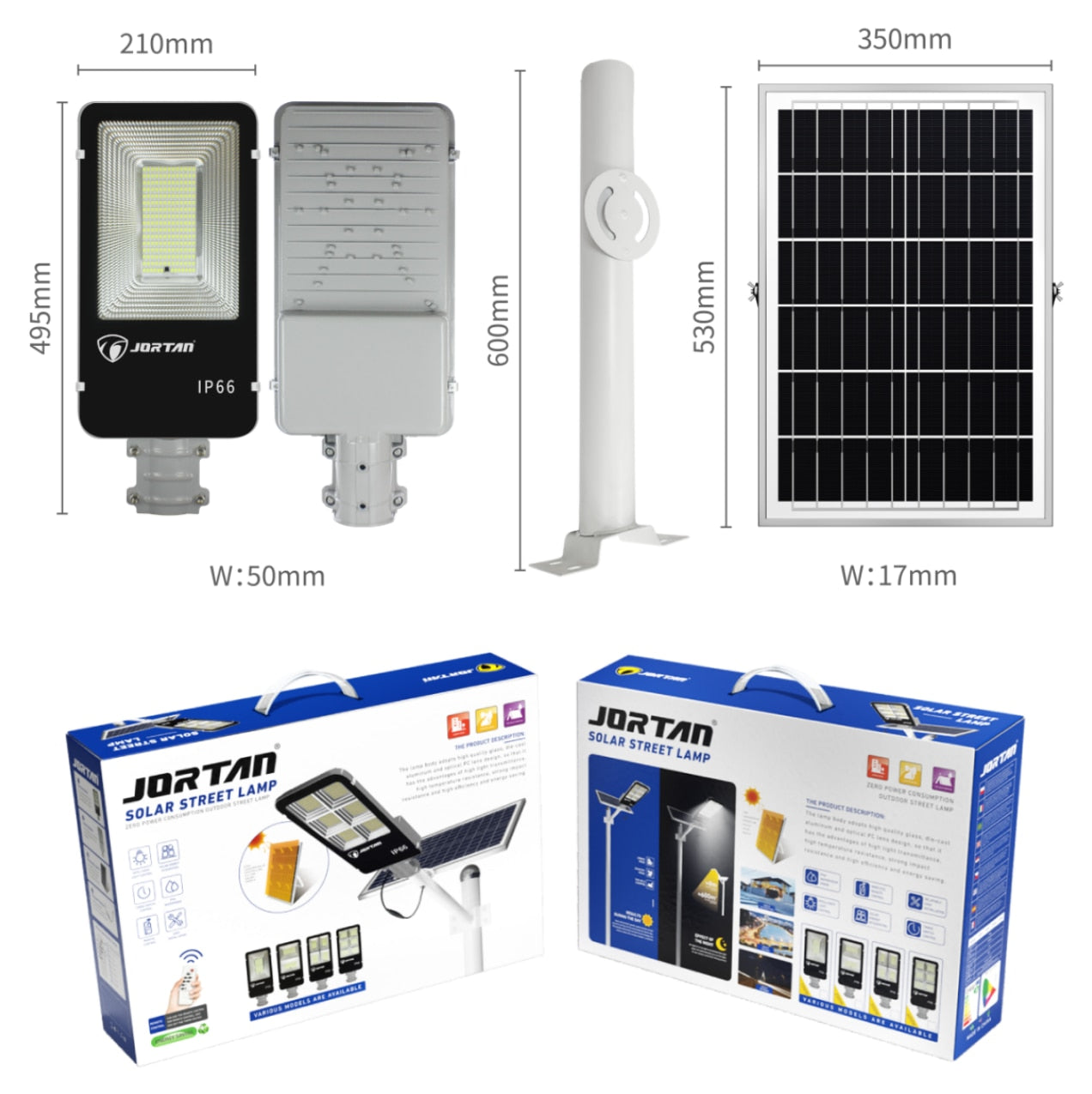 Lampa Solara Stradala LED, 300W, Proiector Exterior cu Panou Solar si Brat de Montare, Rezistenta la Apa