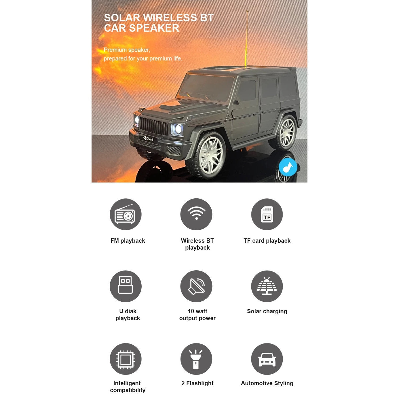 Boxă portabilă Bluetooth Elworld GU-162, design stereo auto, bass puternic, gri, alimentare solară,,,