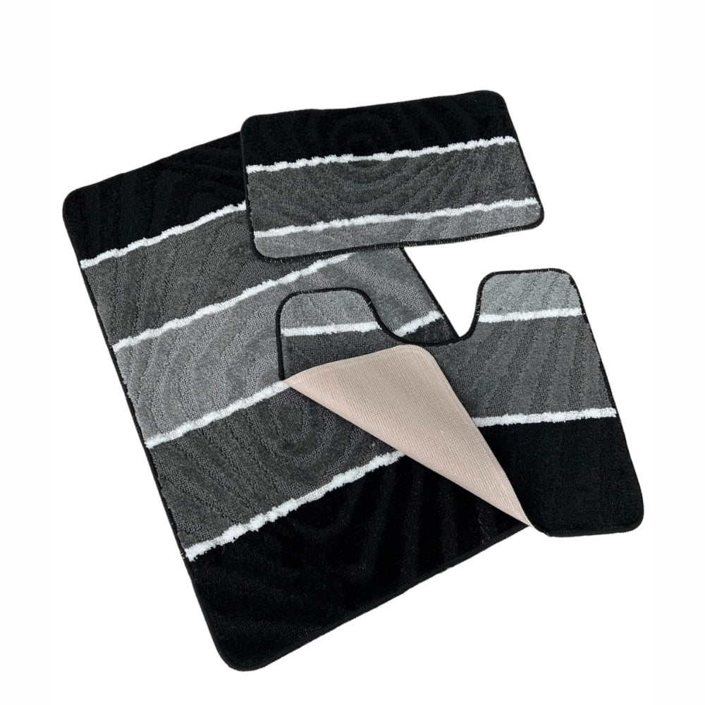 Set covoras de baie 3 piese, polipropilena, 80x50cm, 50x40cm, 40x60cm, Gri Multi