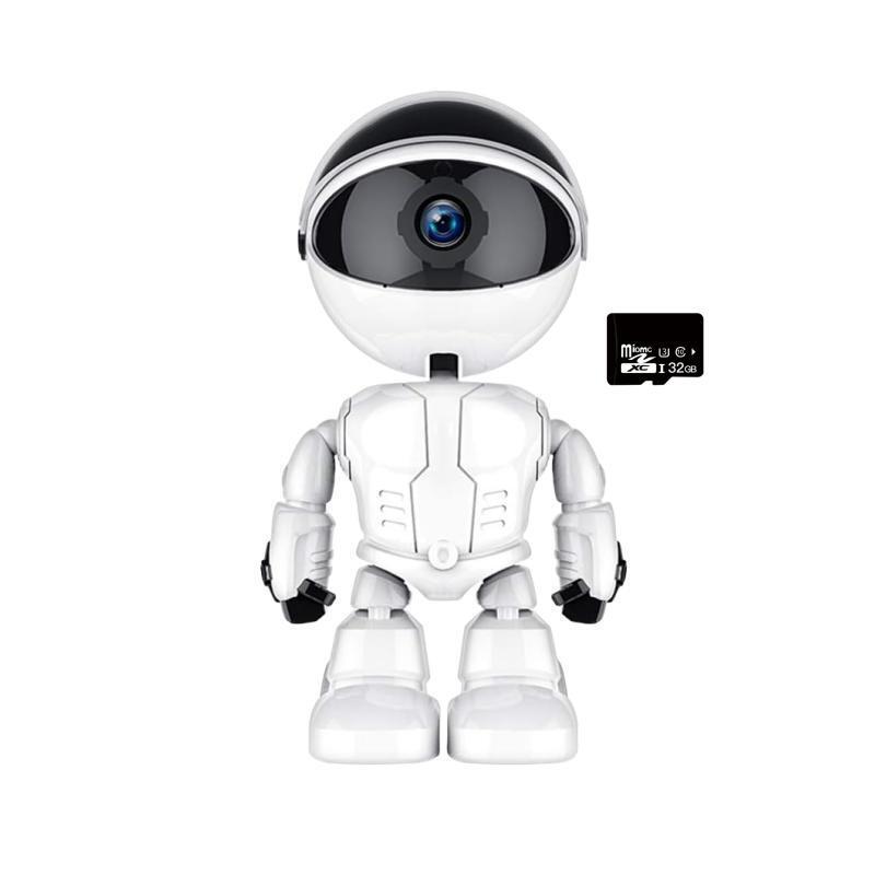 Camera de supraveghere Smart Robot，Cu Functie Baby Monitor，Rotire 360 grade，Full HD 1080P，Camera WiFi，Wireless Audio Video+card 32G, Night Vision, Detectarea miscarilor，Two-Way Audio，Alb