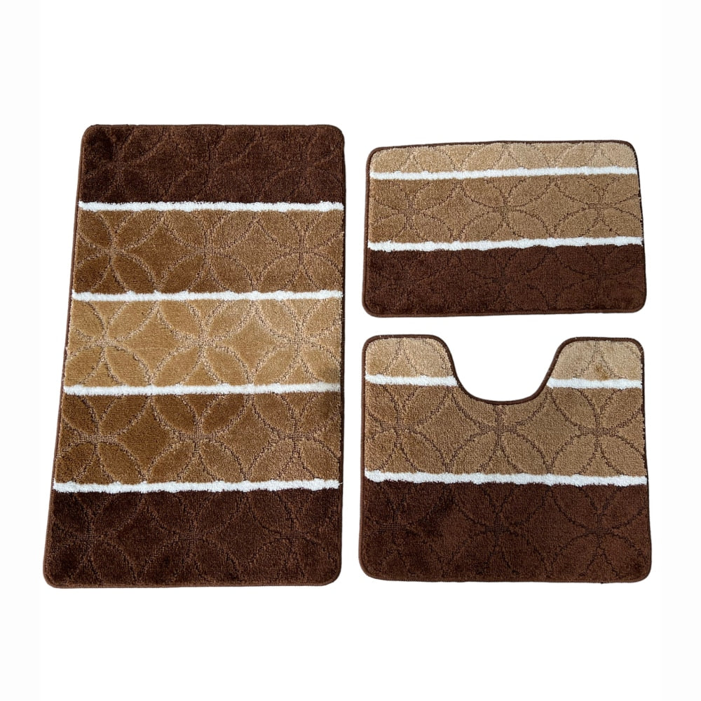 Set covoras de baie 3 piese, polipropilena,80x50,50x40, 40x60 Maro Multi