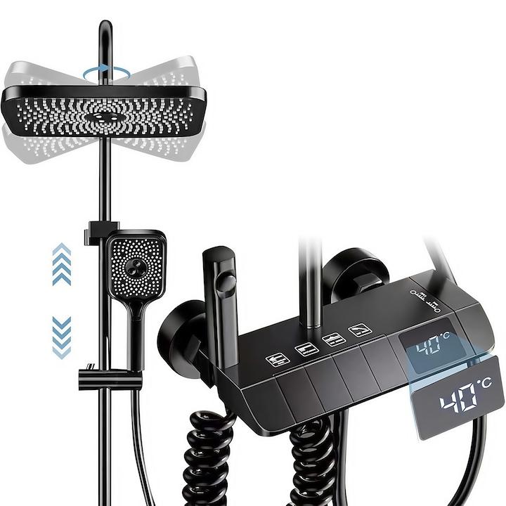 Coloana de dus completa, cu display temperatura apa fara conectare la reteaua electrica, butoane comenzi piano, gri-maroniu, AVI-4090