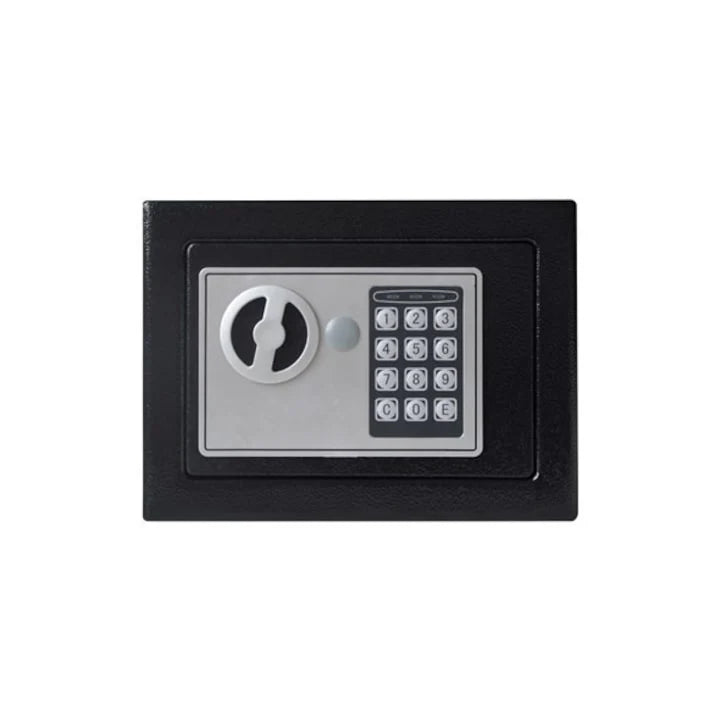 Seif metalic din otel cu inchidere electronica si cheie, 23 x 17 x 17 cm