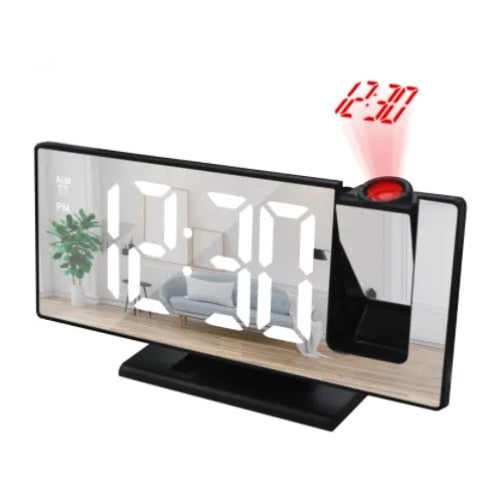 Ceas decorativ Andowl, cu afisaj verde si proiectie pe tavan, forma dreptunghi, negru, din plastic