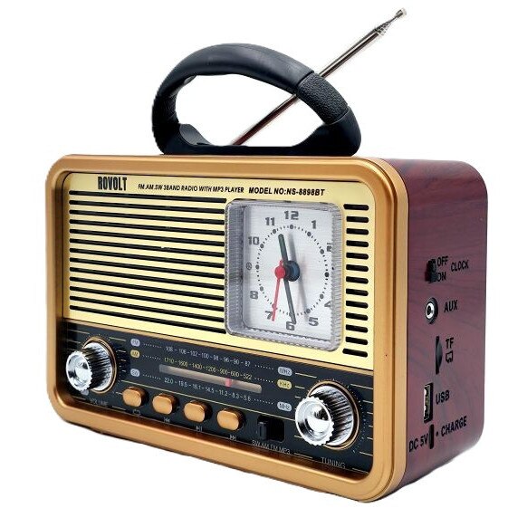 Radio Retro Portabil, NS - 8898 BT, Baterie Incorporata, Bluetooth, USB, SD Card, FM/AM/SW, ,,,maro deschis