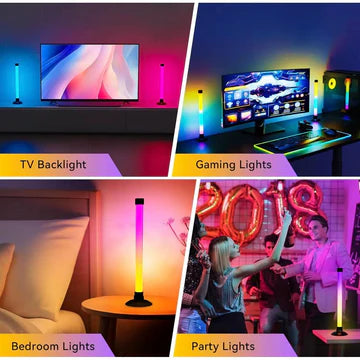 Set 2 lampi LED smart RGB cu lumina ambientala, sincronizare muzicala, Wi-Fi, Mutiple Moduri, Aplicatie Pentru Filme, Gaming, Negru