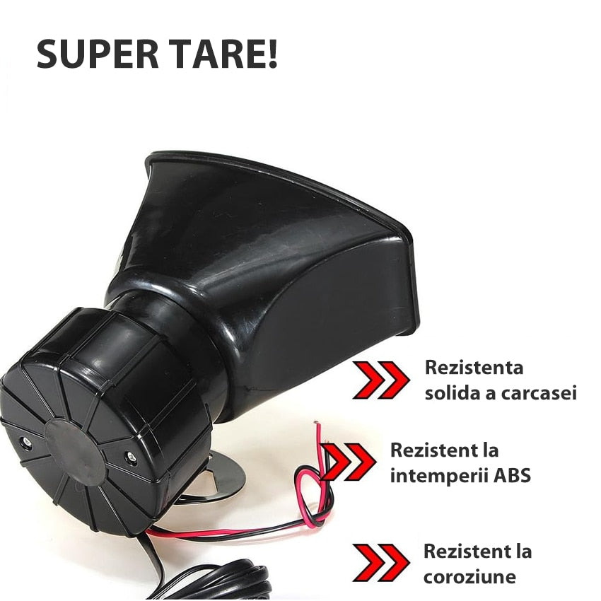 Sirena auto cu microfon si portavoce, 5 sunete, 60W, 12V, negru