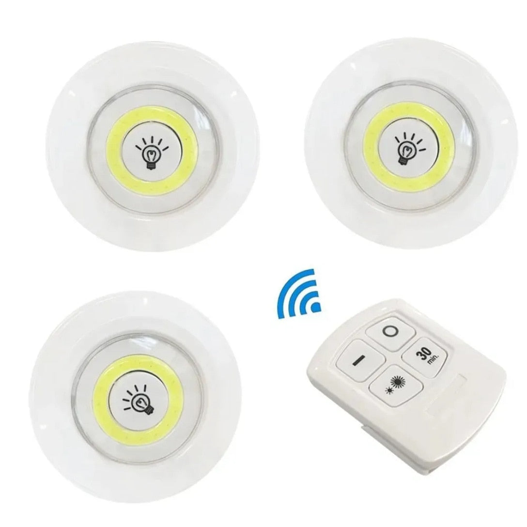Set 3 lampi LED portabile, SuooTci, controlate prin telecomanda, alimentate cu baterii, alb, 9x9x2cm