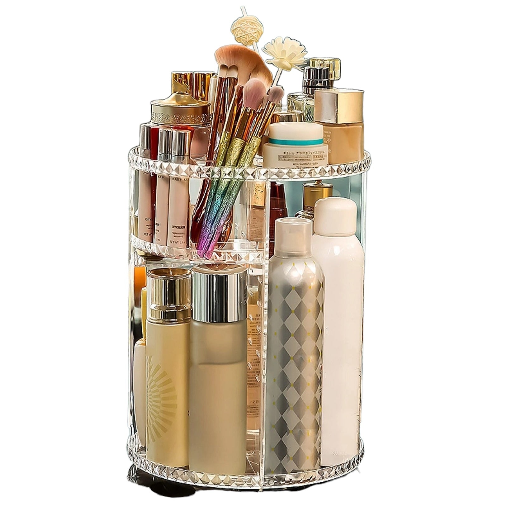 Organizator de produse cosmetice si ingrijire personala, rotativ 360 de grade, din material rezistent, transparent