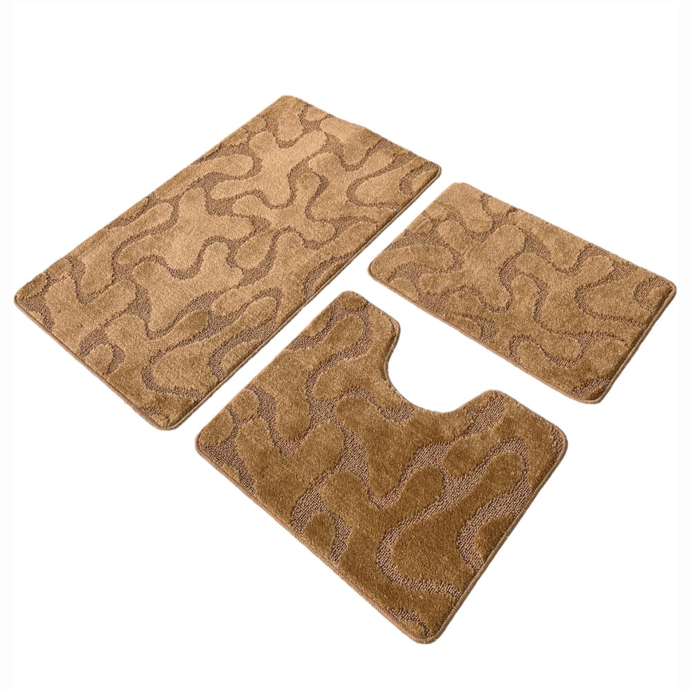 Set covoras de baie 3 piese, polipropilena,80x50,50x40, 40x60, Maro Uni