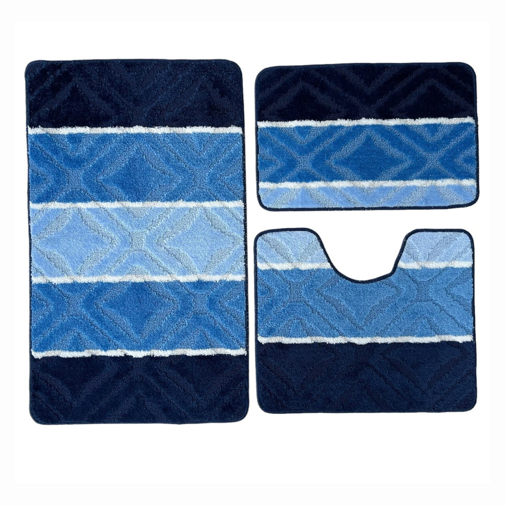 Set covoras de baie 3 piese, polipropilena, 100x60, 60x50, 40x60, Albastru Multi