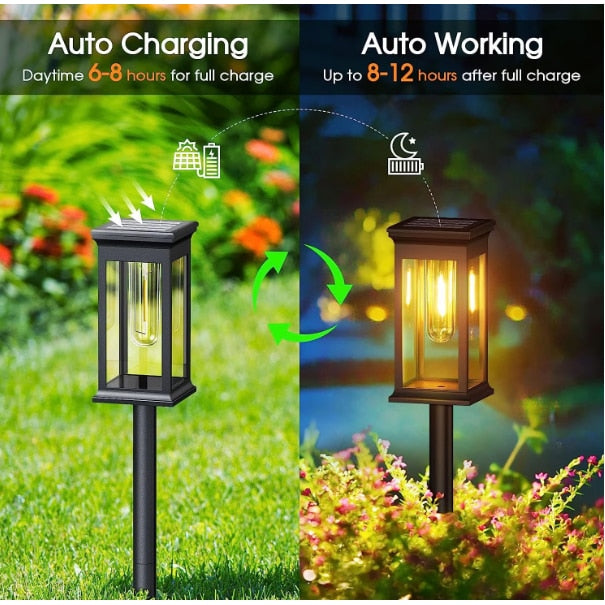 BZRSH Set 4 lampi solare LED de exterior cu tarus, IP65, autonomie 12h, 50cm, negru