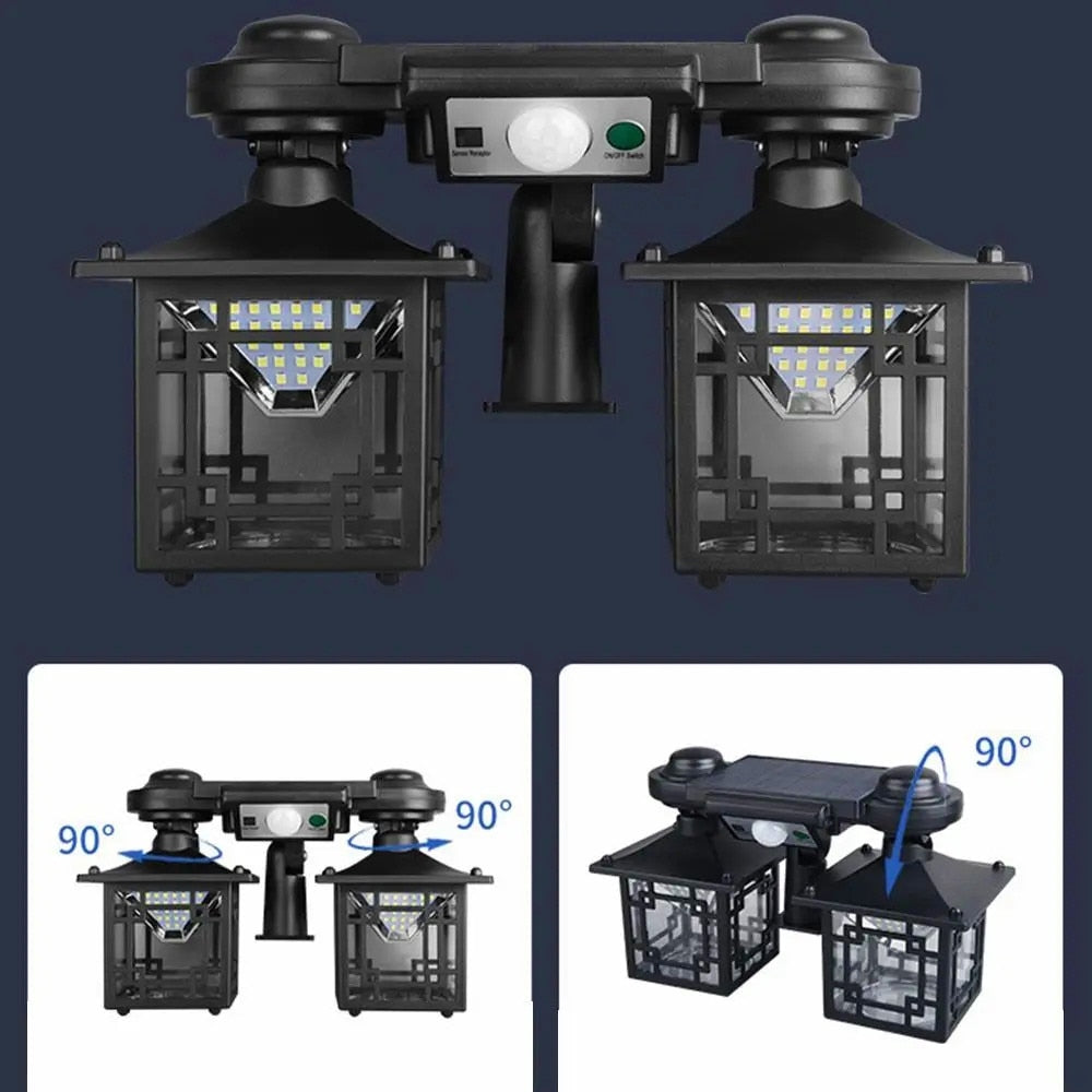 Felinar Solar Dublu, OPTIM SOLUTION, cu Senzor de Miscare si Telecomanda, Energie Solara, 192 LED-uri Puternice, Iluminare pentru Curte, Gradina, Capete Reglabile, Autonomie Extinsa, Control Facial, Performanta Eficienta Energetic, IP65, Negru